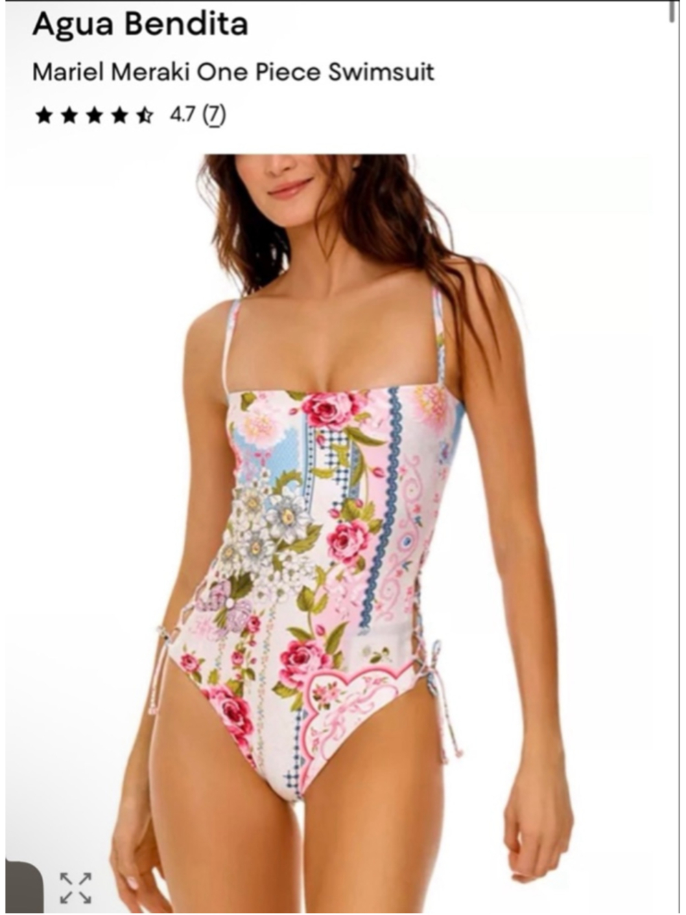 New Agua Bendita Mariel Meraki Floral 1 Piece Swimsuit M White Pink - Picture 4 of 9
